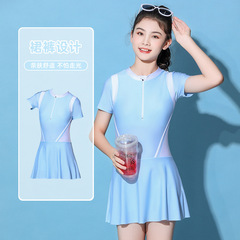 兒童泳衣運動少女連體裙式中大童2023新款夏甜美時尚溫泉度假泳裝