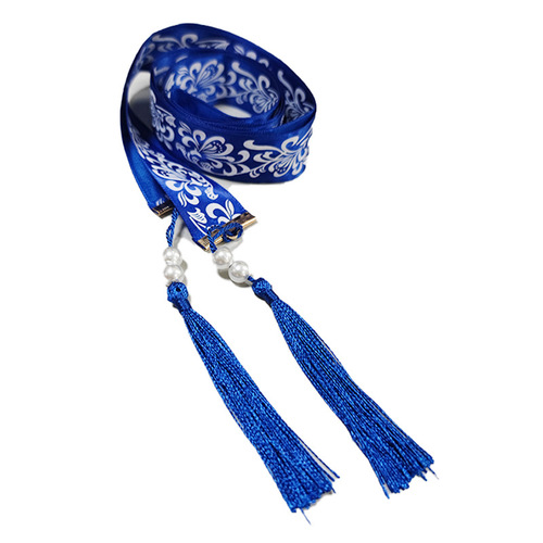 Children girls kids royal blue with white chinese hanfu hair accessories China town ancient costume hair ribbon qipao dresses white porcelain with tassel hanfu hair bowknot