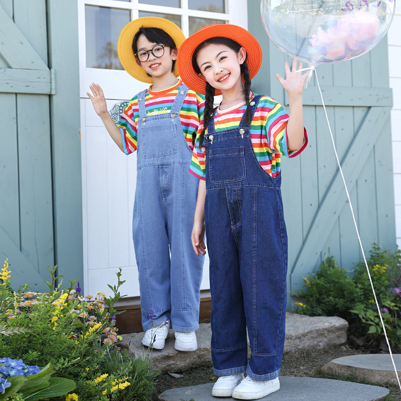 儿童牛仔背带裤演出服拍毕业照写真摄影套装幼儿园男女童春夏班服