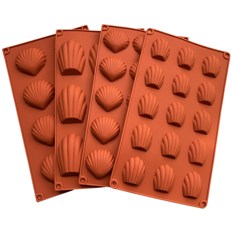 Силиконовая форма для печенья Мадлен Shell Cake Mold, 8–15 секций, гибкий противоскользящий лоток 29×17×1.7 см