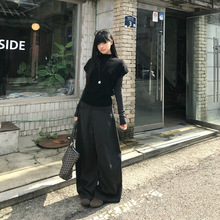 2025新款时尚套装褶皱打底T恤女短袖针织衫秋季宽松西装裤三件套