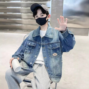 Boys Denim coat autumn Korean version of 2024 new large children's clothing spring and autumn fried street Denim coat tide