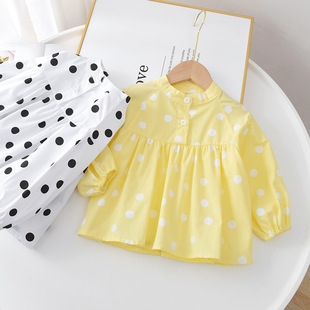 Girls Spring and Autumn Shirt 2025 New Baby Doll Shirt Long Sleeve Polka Dot Shirt Baby Girl Fashionable Thin Cotton Top