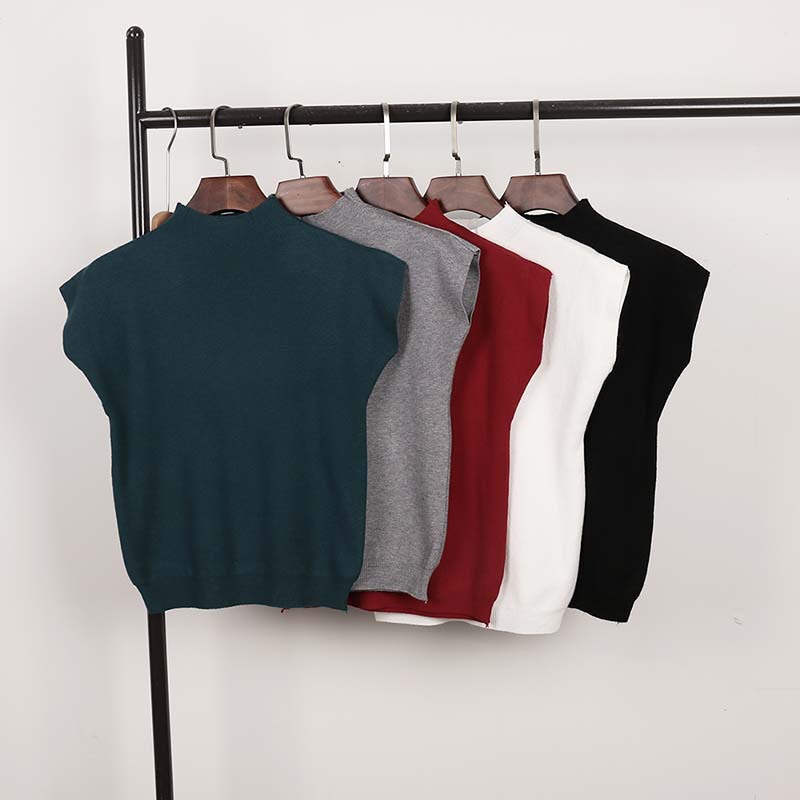 Spring and Autumn New Mid-high Neck Slim-fit Sleeveless Sweater Women's Outer Wear Top Short-sleeved Suit Inner Vest Autumn