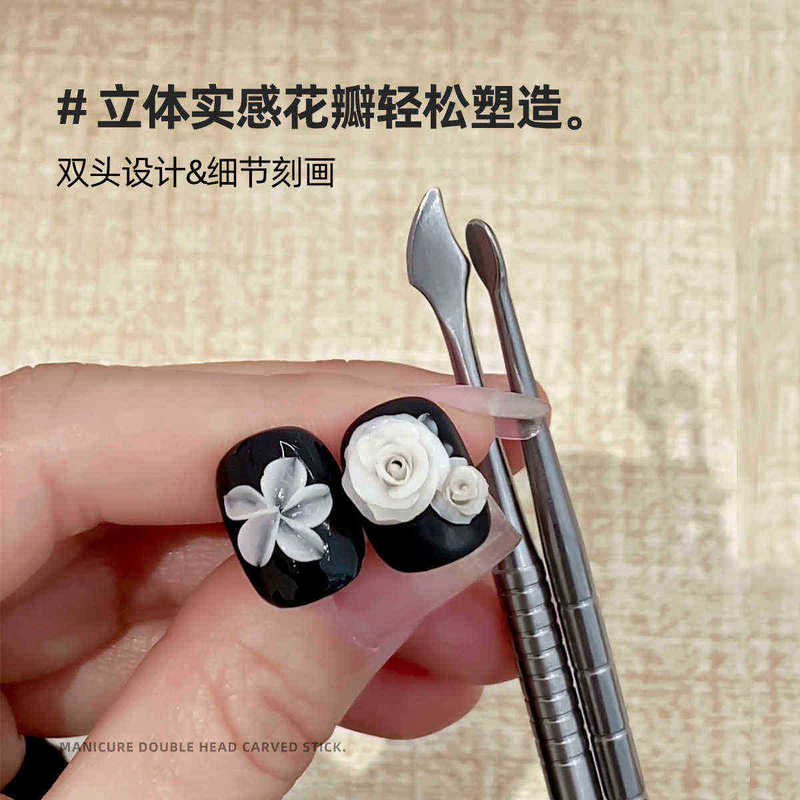接着剤スティックの詳細、彫刻された双頭の花びら彫刻、花のスティック彫刻、金属製の立体接着剤スティック、クリスタル調整用のスティックツール|undefined
