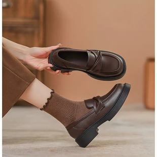 Genuine Leather Thick-Soled Loafers for Women 2025 New Spring Flats for Women Versatile One-Leg Jk Retro Small Leather Shoes for Women