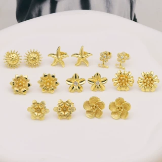 欧美跨境新款太阳花向日葵铜镀18K金简约个性百搭款耳环耳钉批发