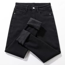 加绒加厚牛仔长裤女高腰弹力显瘦胖冬季外穿小脚裤白枕鹤拉链