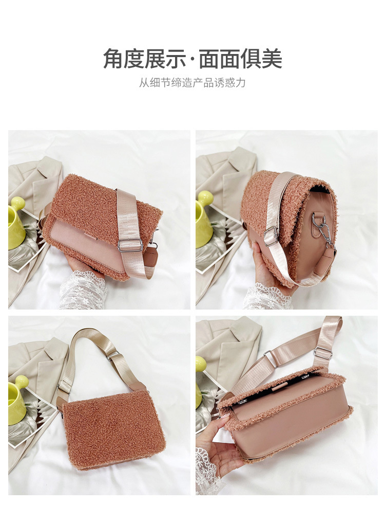 The 2024 new Korean-style trendy square lambskin patchwork single-shoulder crossbody bag is a fashionable and cute small square bag for girls Item Picture