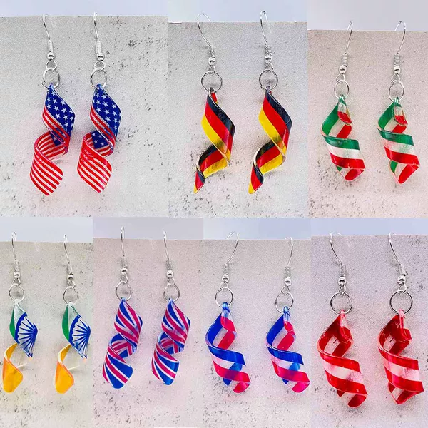 American Independence Day Earrings Spiral Flag Acrylic Earrings France Uk Canada Flag Earrings Europe and America