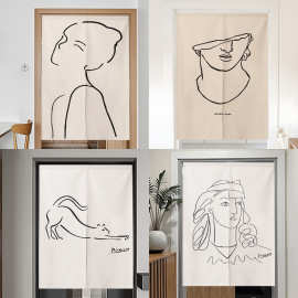 一件代发简约毕加索布艺门帘隔断帘免打孔家用厨房遮挡布帘半挂帘