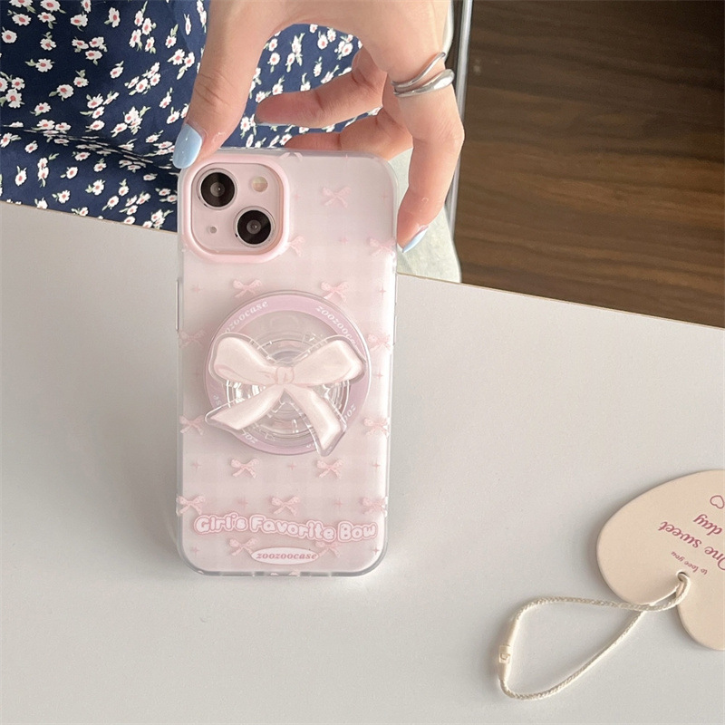 Girl ins rosado lazo adecuado para iPhone13 soporte magnético 15ProMax Apple 14P nuevo 12 duro