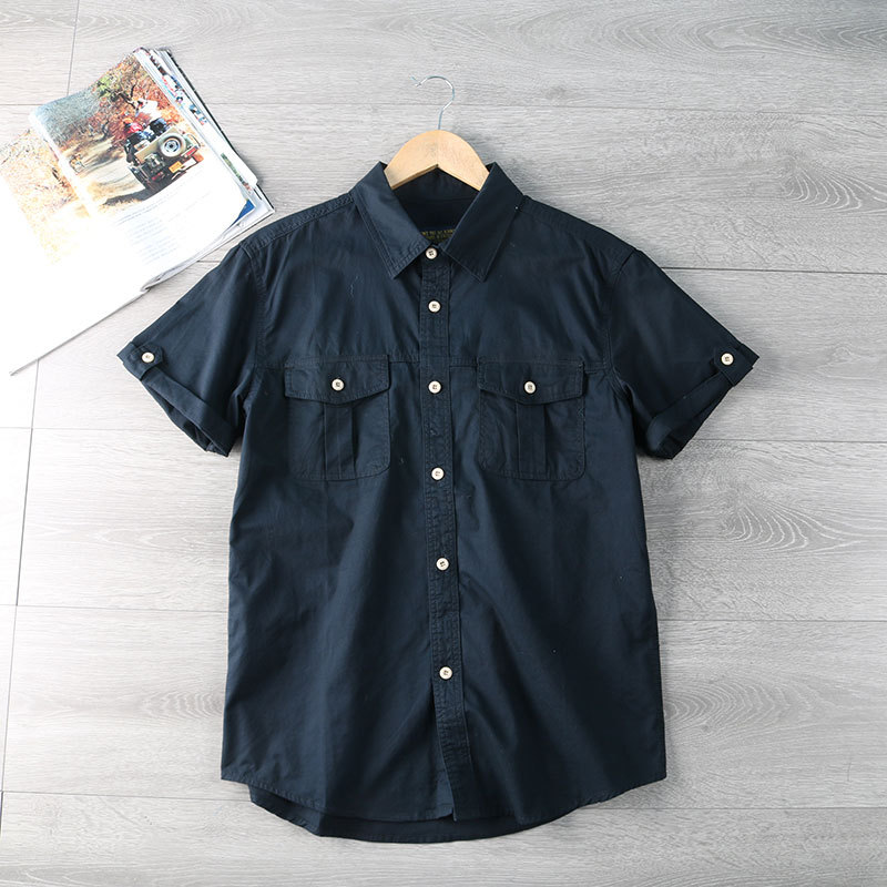 Camisas de trabajo de algodón de verano estadounidenses de estilo americano para hombres Casual Multiple Lavable Tops