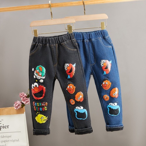 Boys' winter denim lined pants 2024 new autumn winter trendy stylish thick denim children's lined pants
