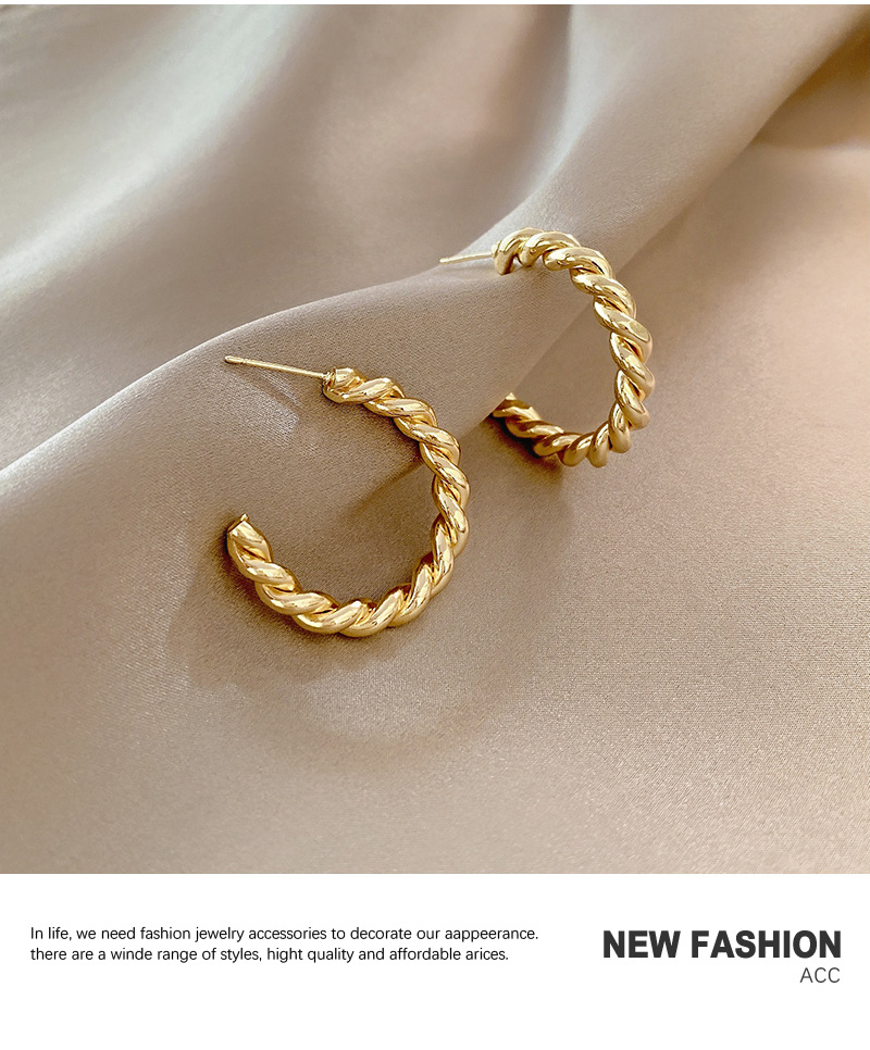 Internet-promi Ins Stil Mode Einfache Ohrringe Weibliche Persönlichkeit Design Metall Twist Ohrringe Kalten Wind All-match Ohrringe display picture 7