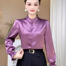 2026春季高弹立体图案染色软缎常规版型假二件套露肩无袖女式衬衫