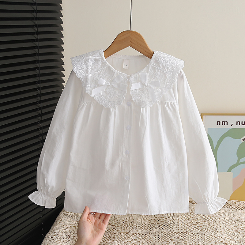 Girls cotton Shirt秋季衬衫女童白色棉质女孩衬衣春天中小童