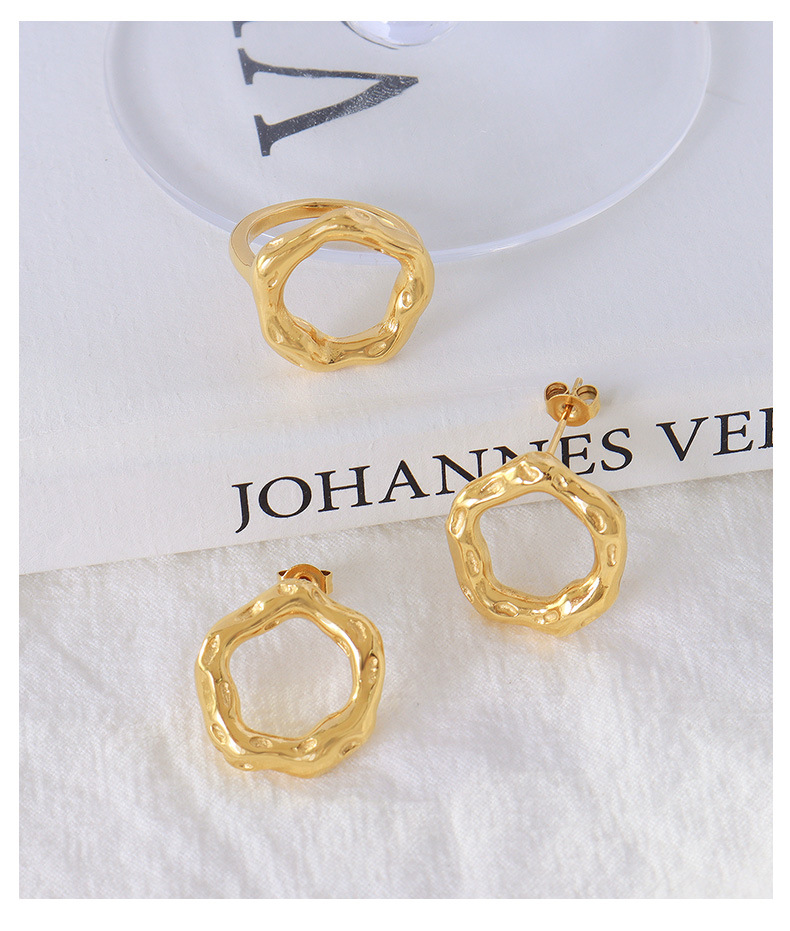 European and American exaggerated geometric irregular titanium steel 18k gold earrings ring