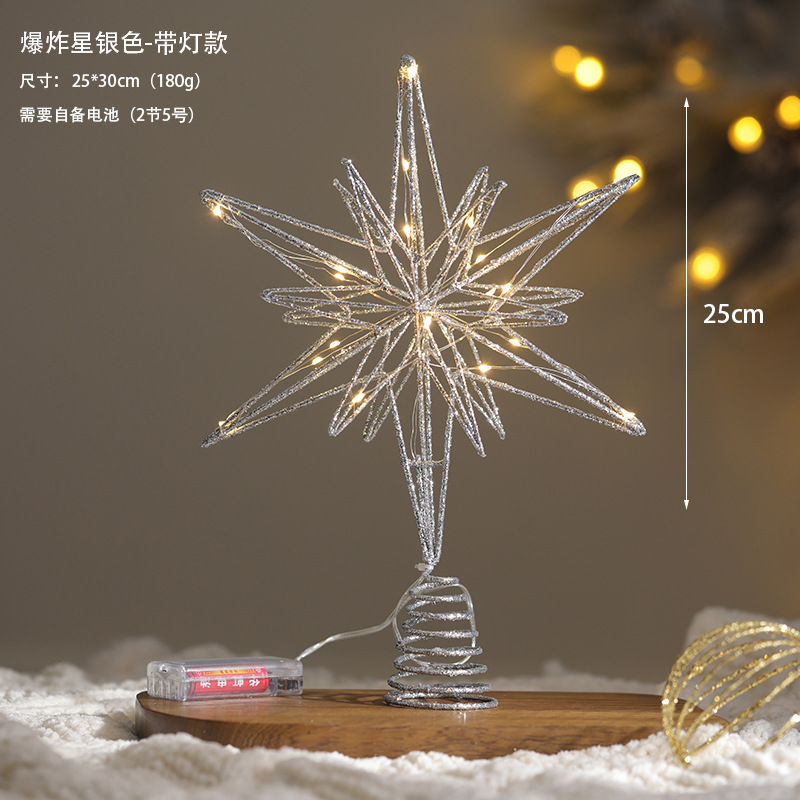 Nuevos productos transfronterizos árbol de Navidad estrella dorada plata blanca brillante árbol de Navidad decoración de Navidad estrella de cinco puntas