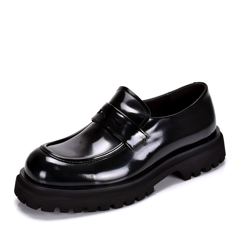 Trend leather loafers platform for leisure, comfortable breathable footwear, Korean style, cowhide, genuine leather, soft sole