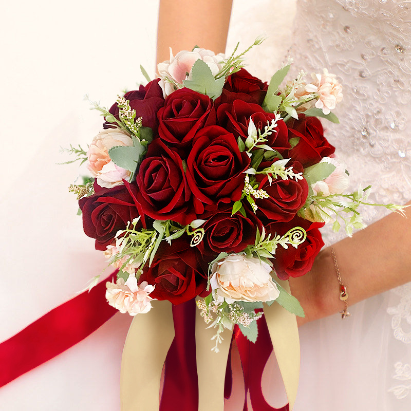 Boda novia con flor boda foto tiro simulación con flor boda estrellado Rosa Bola ramo al por mayor image 6