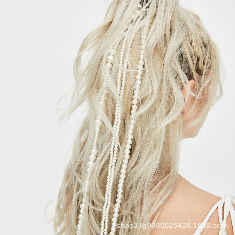 Трансграничные специально для модной имитации жемчужной цепи для волос, аксессуары для волос, завязки волос, ленты для волос, декоративные цепи, заколки для волос