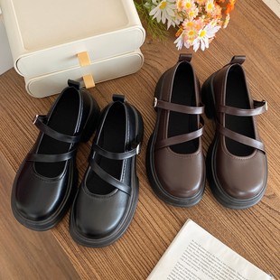 Women's Round Toe Shoes All-match Small Leather Shoes Women's Retro Black French Style Mary Jane Shoes Fashionable Summer Big Toe Shoes jk Shoes