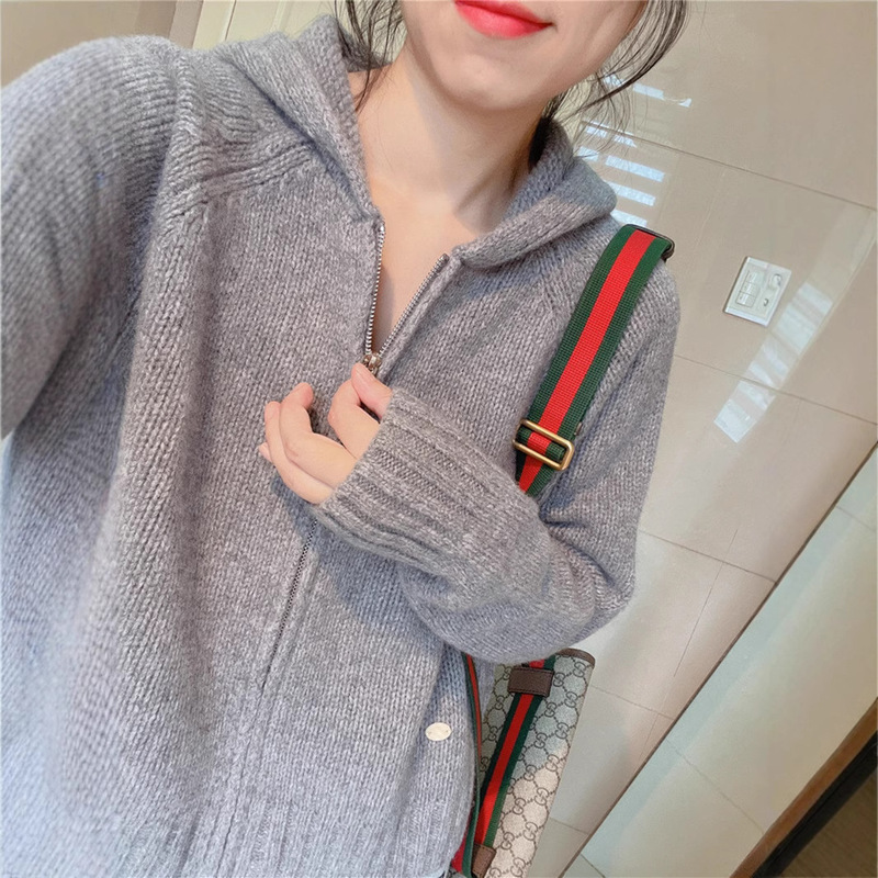 S13 New Autumn and Winter Thick Wool Double Zipper Hat Cardigan Outwear Cardigan New Year Wine Red Animal Year