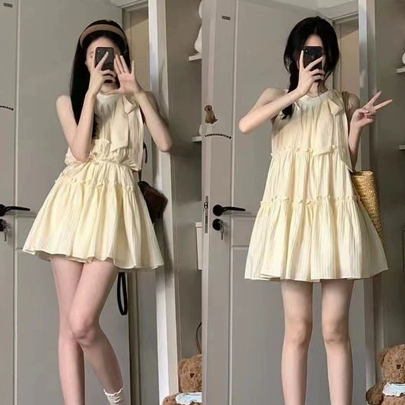 Женская одежда Чистый стиль французская юбка без рукавов