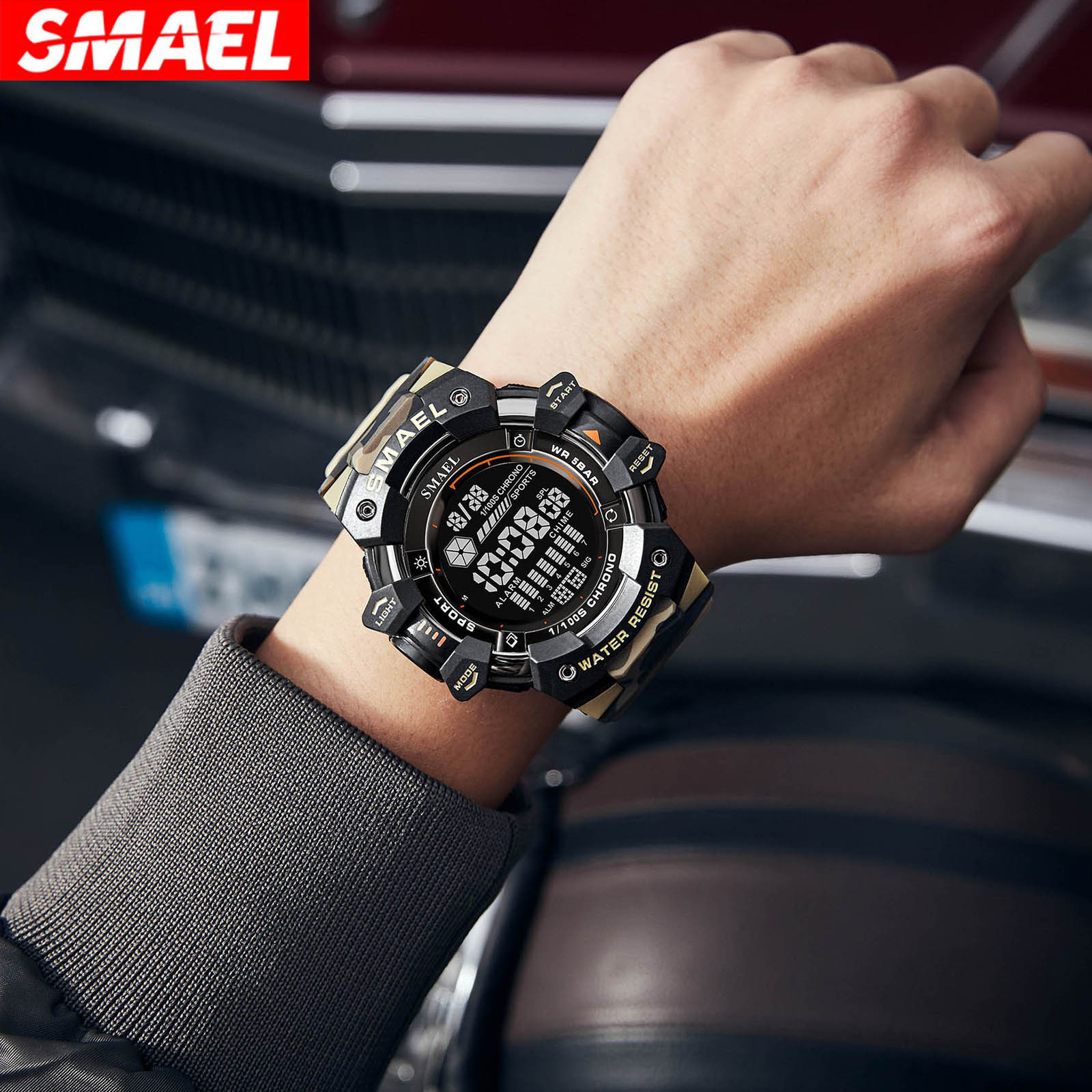 Montre homme à grand cadran, design camouflage tendance, sportive, multifonctionnelle, avec réveil lumineux_voghion.com
