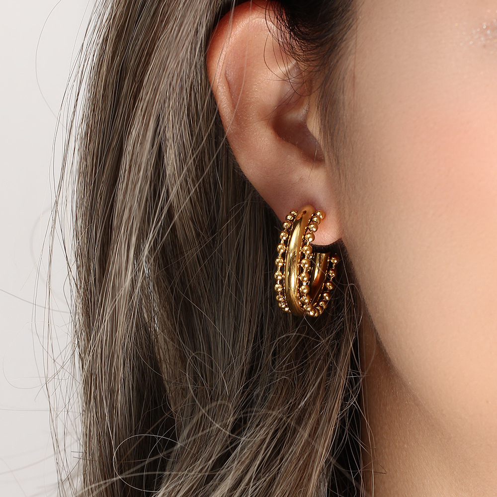 Daily Occasion 304 Stainless Steel Material PVD Coated Real Gold Plated 18K Gold Geometric 304 Stainless Steel Retro Waterproof Non Tarnish Hoop Earrings