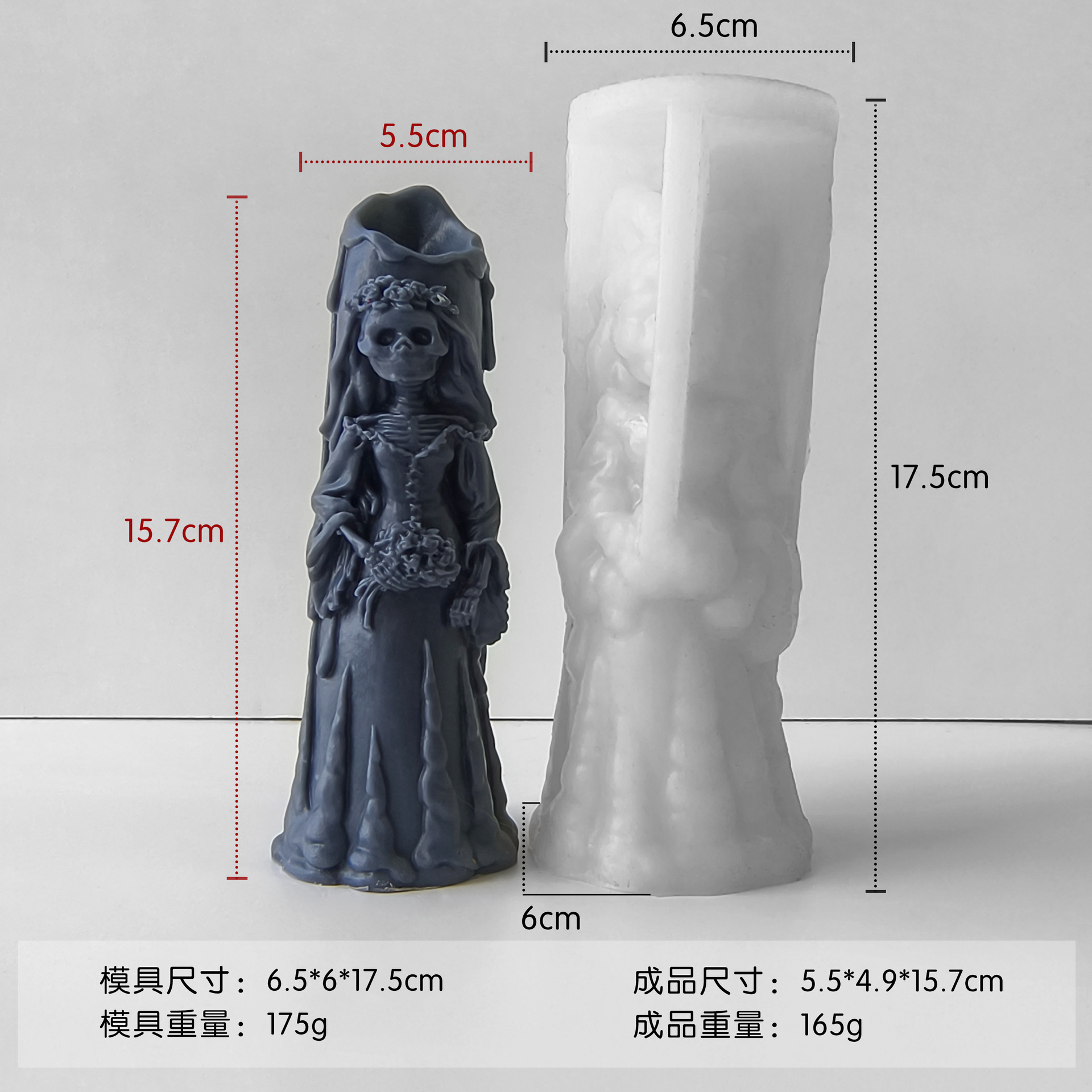 Jiahuimei Calavera de Halloween Aromaterapia Molde Vela DIY Vela de yeso de Pascua Abrasivo de silicona