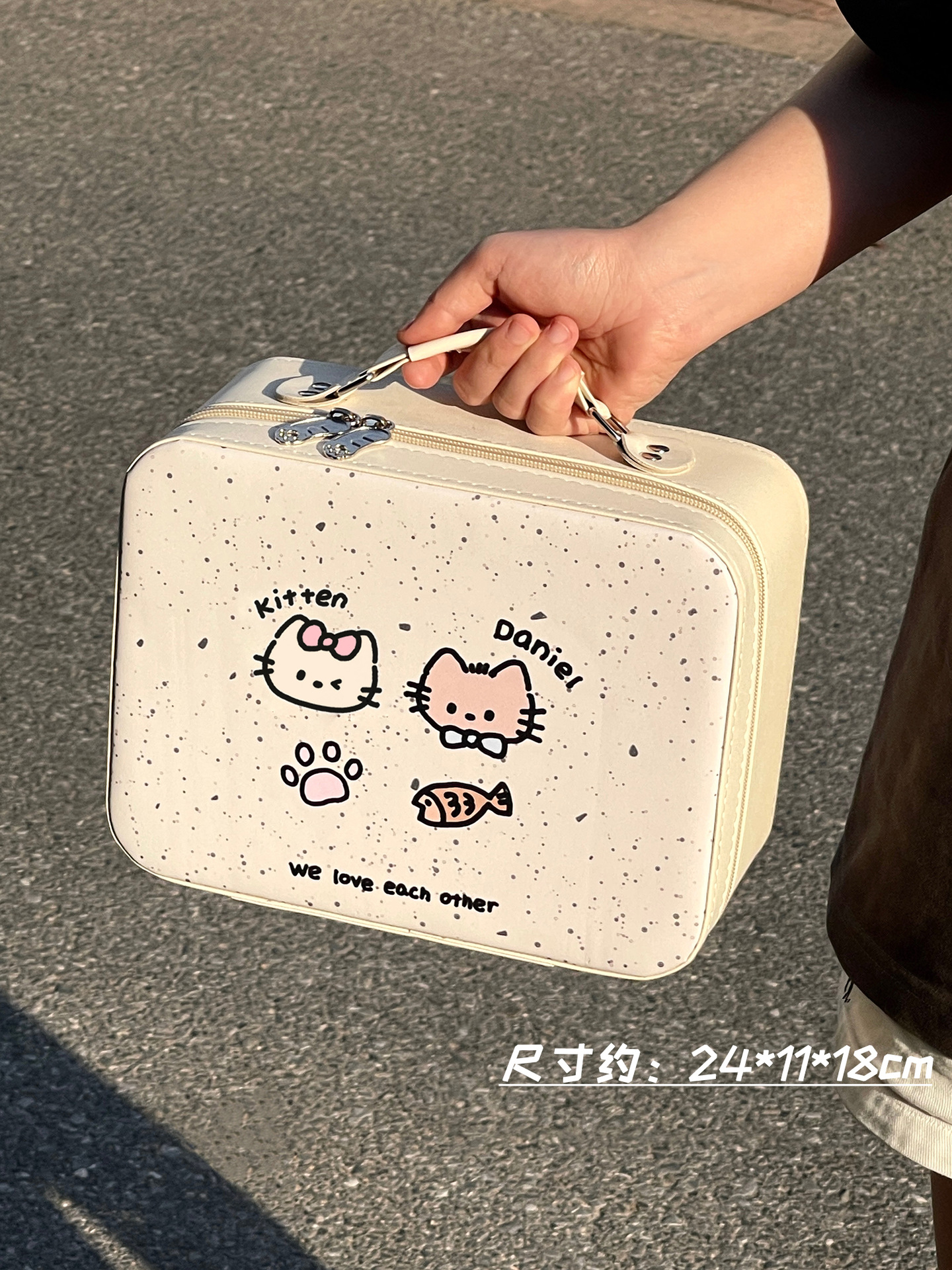 2024 nuevo original cachorro gato bolsa de cosméticos maleta portátil de gran capacidad con espejo caja de almacenamiento de cosméticos