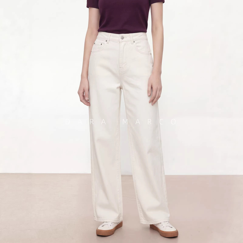 American Retro~Jn Brand 1K+ Cotton Stretch Wide-Leg Straight White Jeans Loose Slimming Long Pants for Women 26 Spring/Summer