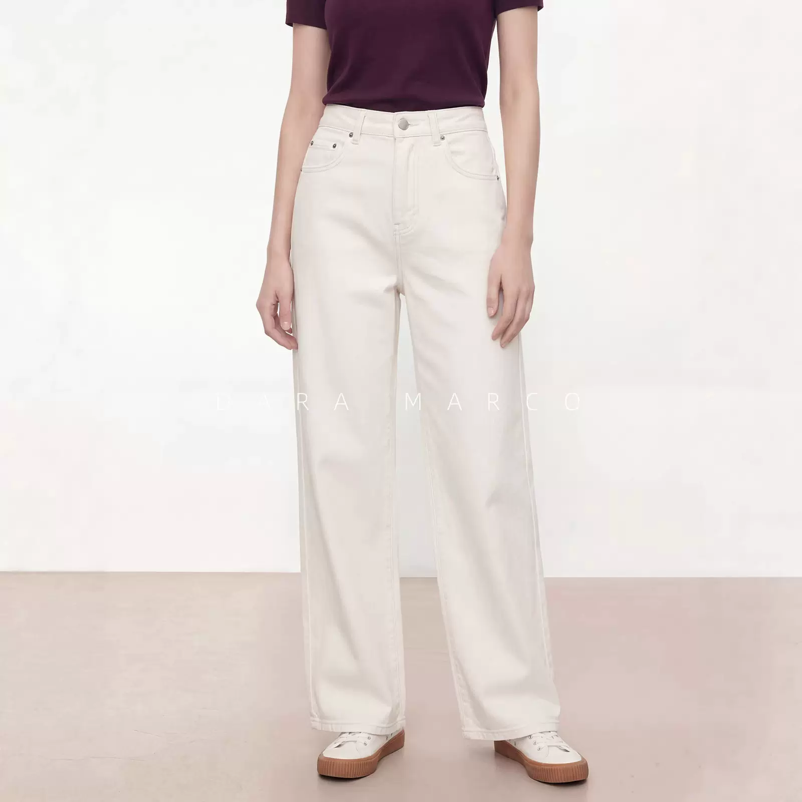 美式复古~JN家柜1K+棉弹阔腿直筒白色牛仔裤宽松显瘦长裤女26春夏