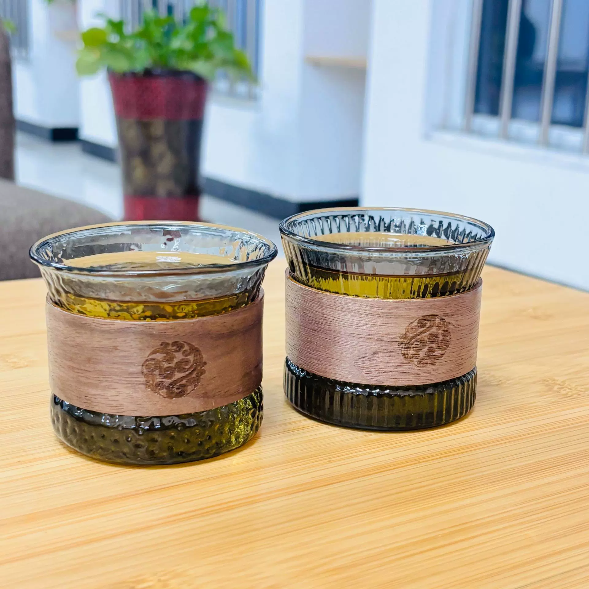 日式耐热玻璃品茗杯隔热高硼硅主人杯家用锤纹防烫玻璃茶杯咖啡杯