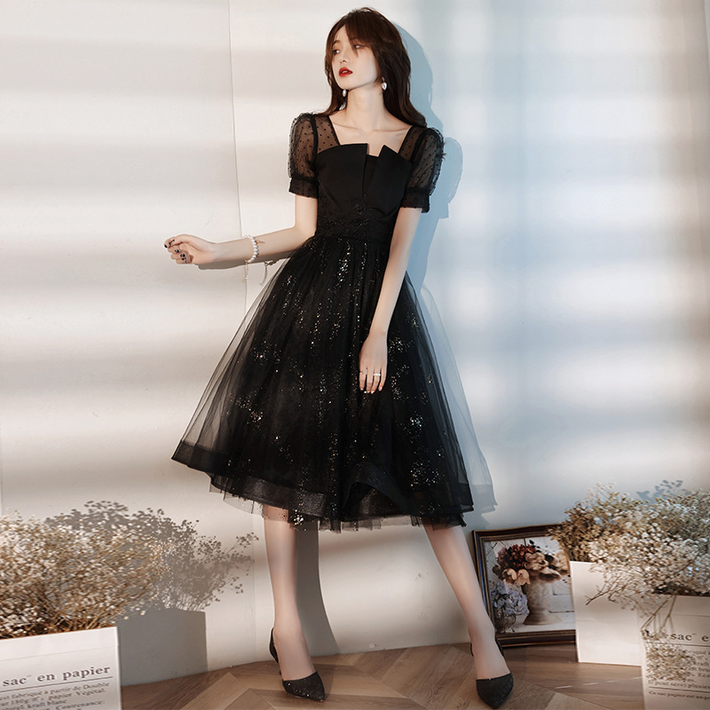 Banquet Dress 2026 New Style Black Elegant Petite Dress Annual Meeting Mid-Length Sexy Dress