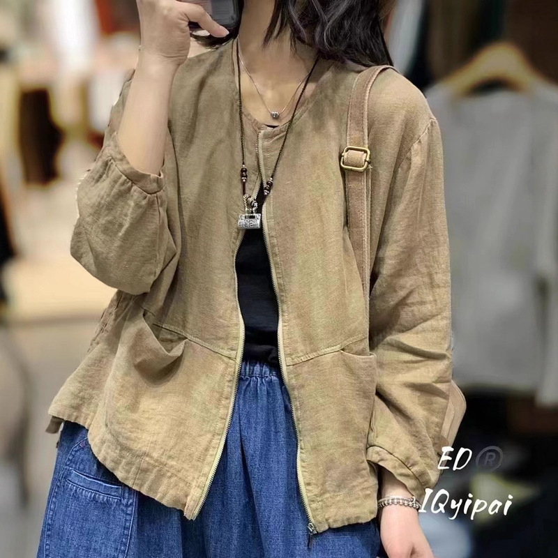 Ed Minimalist Style Linen Cotton Women's Spring Jacket, Comfortable, Fashionable, Exquisite, Slimming, Stylish, Delicate, Age-Reducing, Korean-Style Shirt