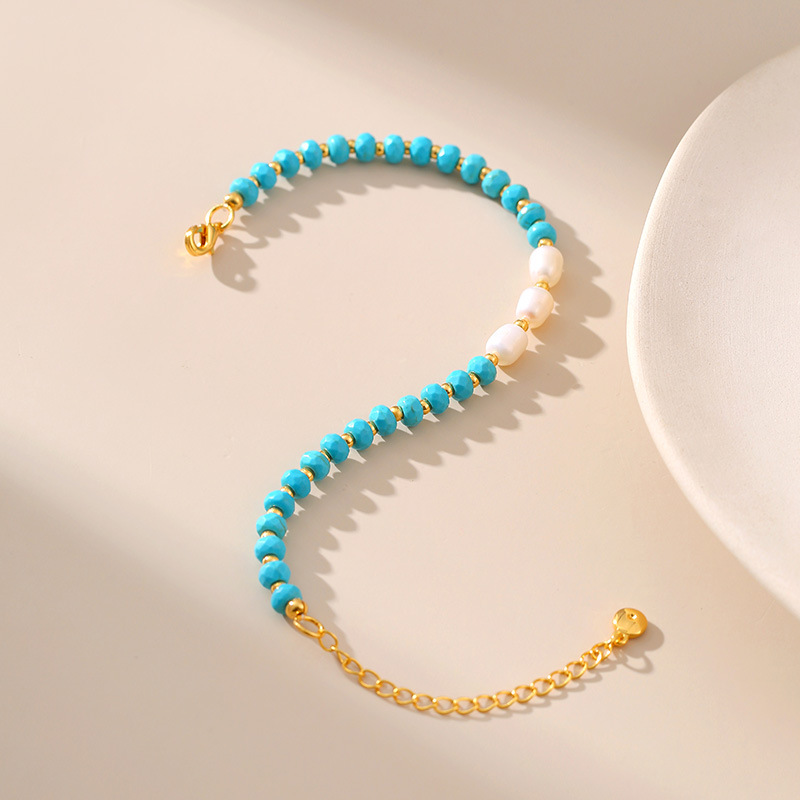 turquoise, Freshwater Pearl, Copper Material Geometric Pattern Ethnic Style Geometric Turquoise Freshwater Pearl Copper Beaded Bracelets