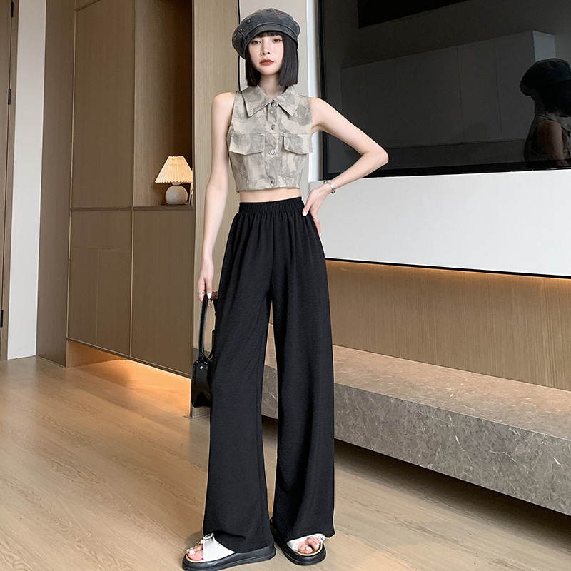 H348 通気性防蚊パンツ山本パンツ女性の薄いハイウエストドレープカジュアルストレートパンツ春と秋の怠惰なスタイルワイドレッグパンツ|undefined