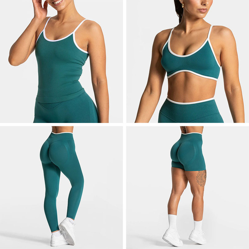 Teveo Contrast Color Sports Shockproof Sports Underwear Women's Outdoor Fitness Hip Lifting Sports Shorts Yoga Wear Four-Piece Set