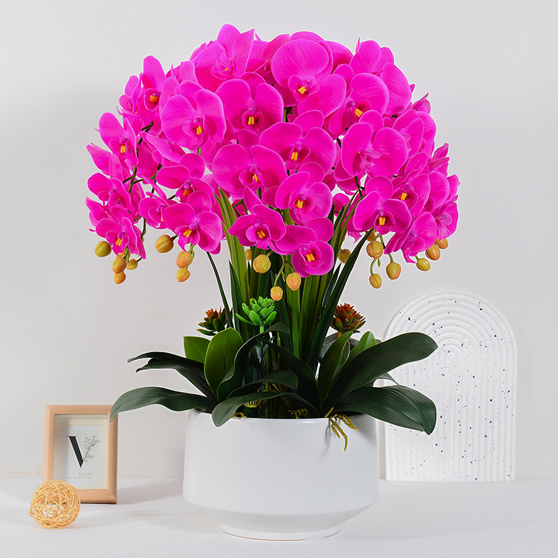 高檔蝴蝶蘭仿真假花卉花藝客廳電視櫃餐桌面插花盆景裝飾擺件盆栽