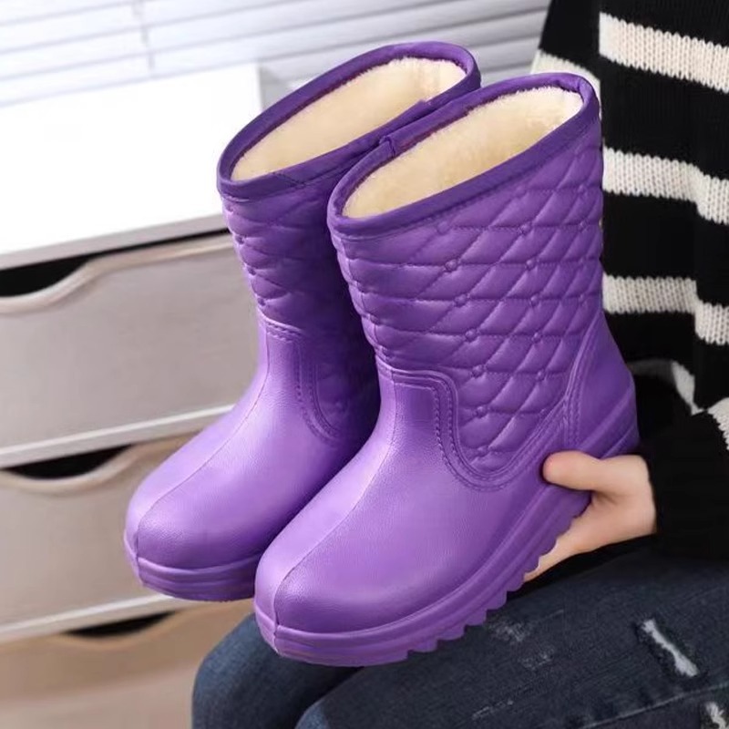 加厚雨靴厨房中筒保暖防滑洗车雪地水鞋加棉EVA男女冬雨鞋加绒