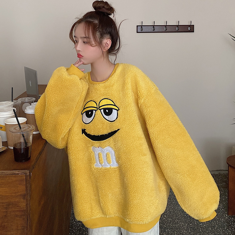 Lana de cordero ulzzang suéter invierno de las mujeres sueltas estilo coreano ins estilo perezoso BF forrado de lana engrosada estilo sal frito abrigo callejero