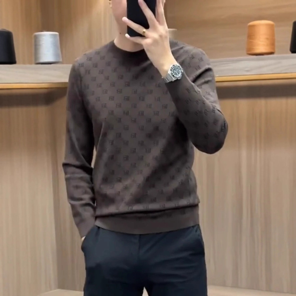 European High-End Knitted Knitwear Long-Sleeved Men's Knitwear Autumn and Winter Trendyy Slim Round Neck Bottoming Knitwear Versatile Warm Knitwear