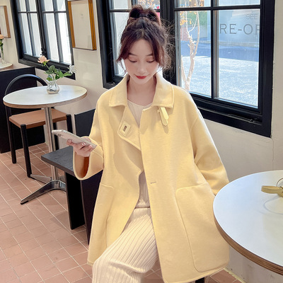 Real shot 2022 new pattern Buff Lapel Waist Frenum Little Two-sided wool Woollen cloth overcoat coat