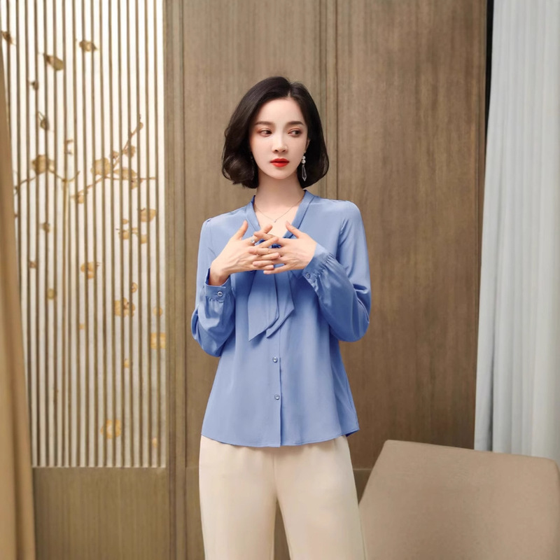 New Heavyweight Silk Shirt with a Stylish, Age-Reducing, Slimming Effect, Made of Mulberry Silk, Long-Sleeved Top with a Sense of Design, Casual and Elegant