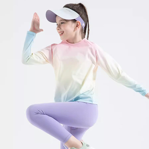 New yoga suits for girls, boys, and children, with small, medium, and large sizes, gradient color, long sleeves, outdoor running and fitness, quick-drying.