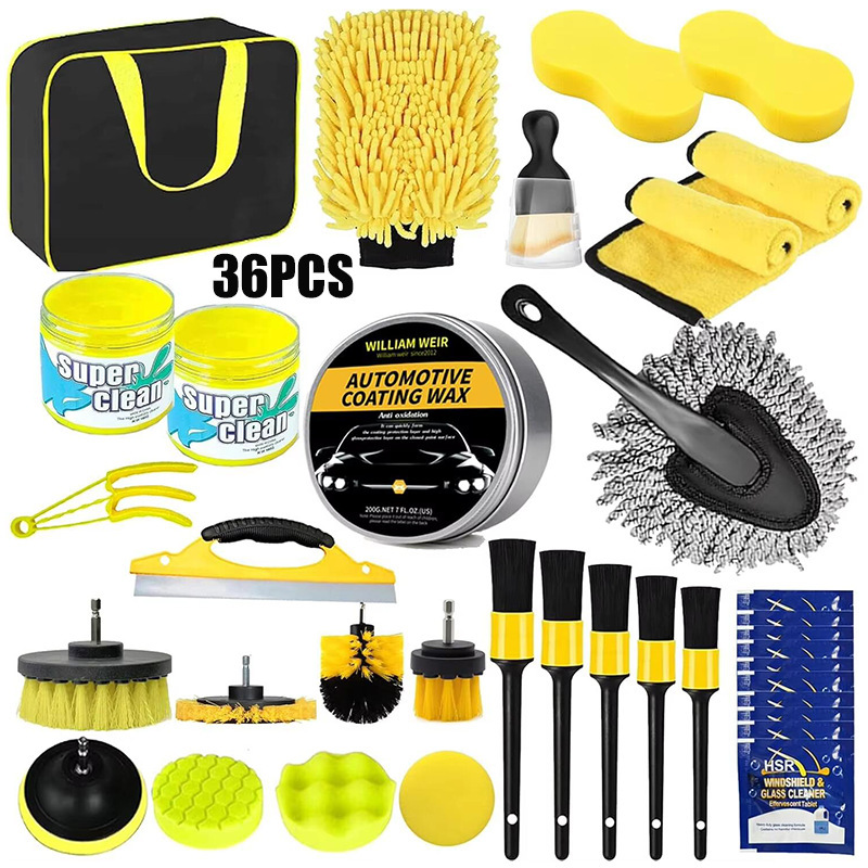 Cross-border hot sale 36-piece yellow electric drill bit multi-piece set cleaning brush large car wash gloves gap tire brush Cross-border hot sale 36-piece yellow electric drill bit multi-piece set cleaning brush large car wash gloves gap tire brush