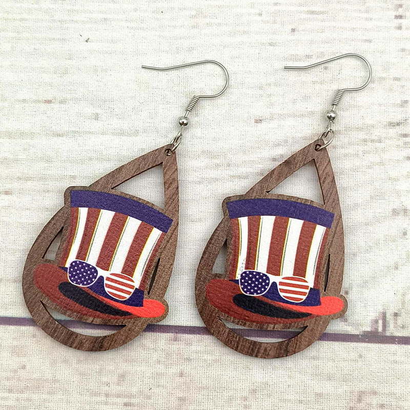 1 Pair Retro Simple Style National Flag Water Droplets Printing Wood Drop Earrings display picture 13